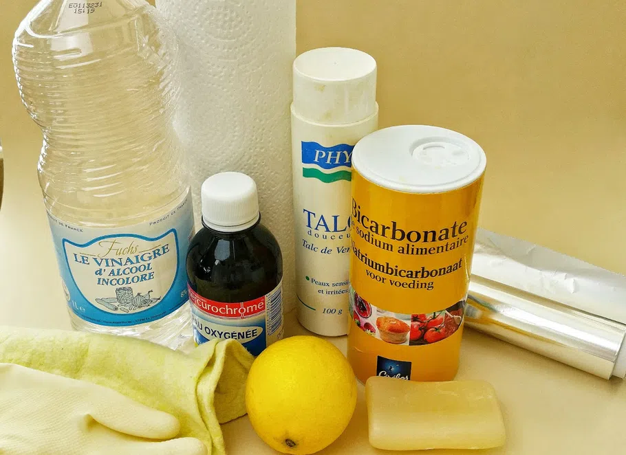 les produits naturels utilisés (vinaigre, bicarbonate, citron, savon).